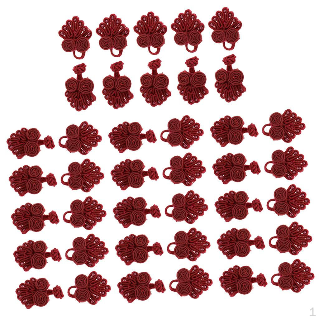 

20 Pairs Chinese Knot Frog Buttons With Beads For Cheongsam Wine red
