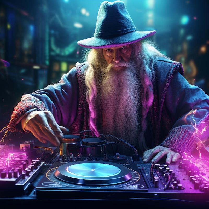 Tapestry DJ Gandalf Cyberpunk Dark Night 75x100