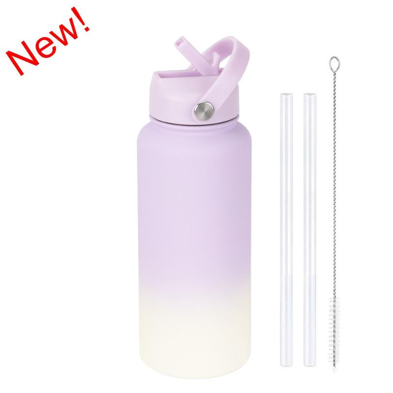 1L Stainless Steel Vacuum Insulated Water Bottle With Handle Straw Lid Outdoor Sports Travel