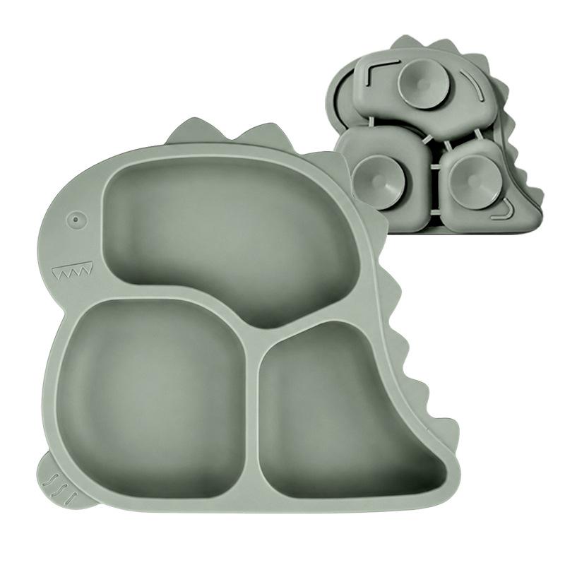 Dinosaur Silicone Anti-Spill Baby Dinner Plate Set with Suction and Compartments