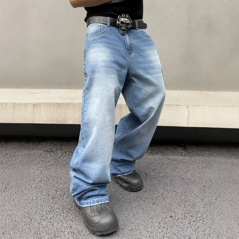 2026 Mens High-Waisted Straight Leg Wide Fit Vintage Washed Denim Jeans Casual Retro Style