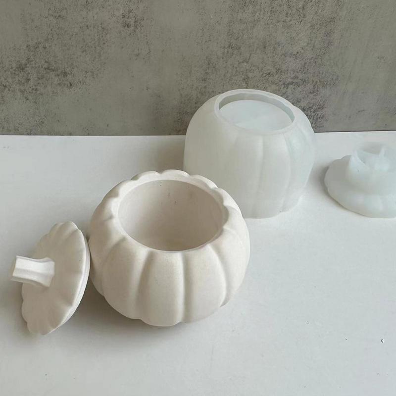 Halloween Pumpkin Jar With Lid Silicone Mold Jewelry Storage Box Mold DI Y Handmade Plaster Epoxy Resin Crafts Halloween Decor