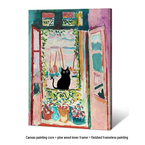 Water Lily & Starry Night Abstract Cat Art: Colorful Wall Hanging for Bedroom & Living Room