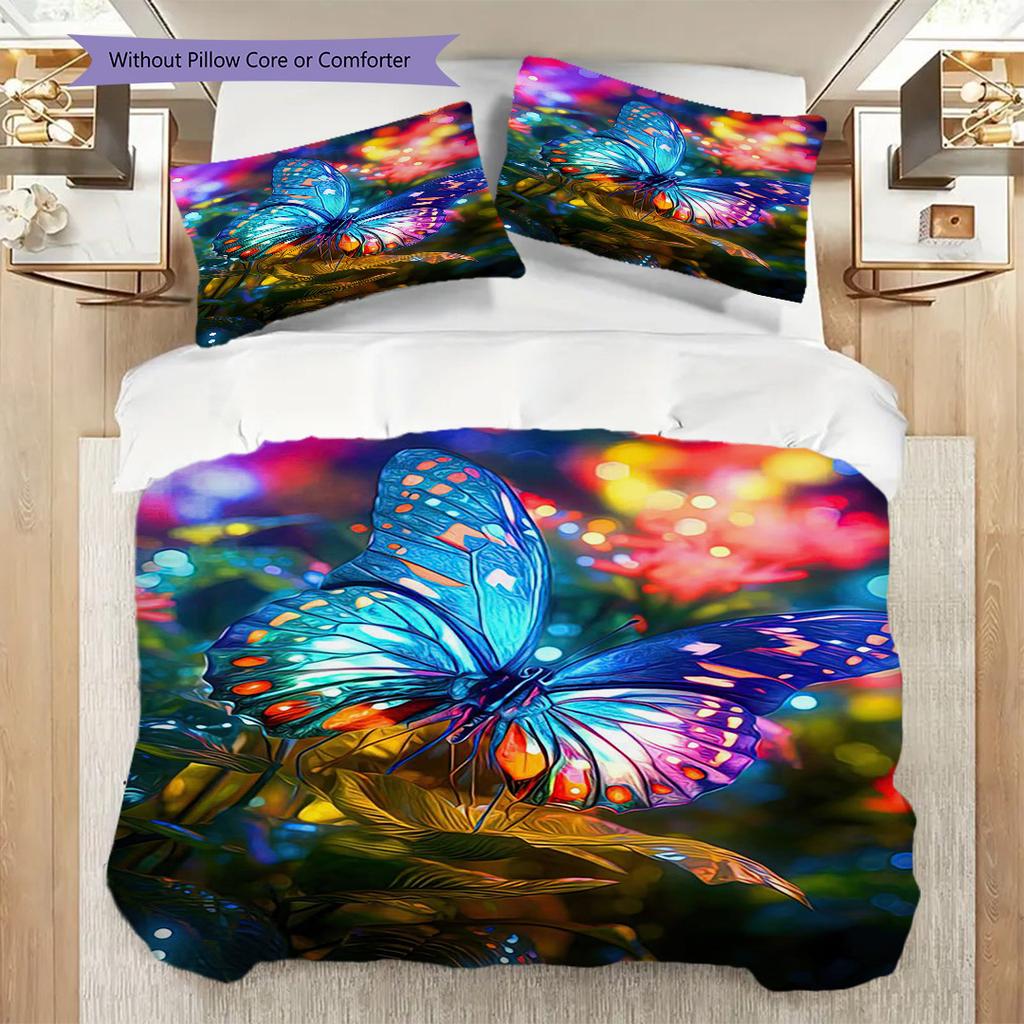 1PC Mariposas, flores Juego de Ropa de Cama Colcha Funda de Colcha Funda de Almohada Decoración del Hogar Regalo de Cumpleaños (1 * funda de edredón + 15 * funda de almohada, sin relleno)