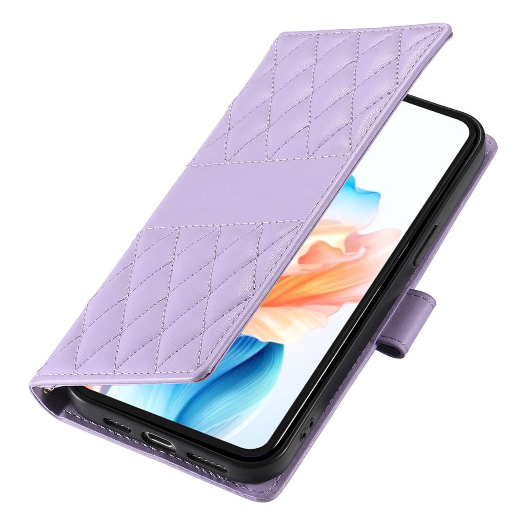 For Oppo A5x 5G/4G Case Rhombus Stitching Wallet Stand Leather Phone Cover with Long/Short Strap