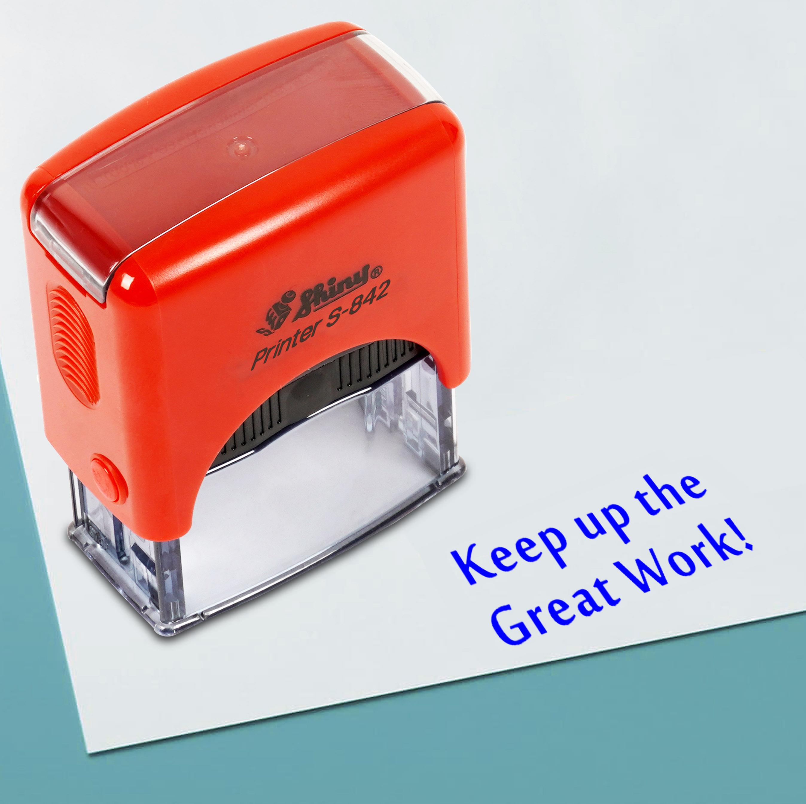 

Printtoo Keep Up The Great Work Self Inking Rubber Stamp Pre, Inked Office Stamp, Home Office Business Offices, 38 x 14 mm, Blue-38 x 14 mm синій
