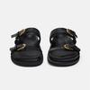 Fashion Woman Black Flat Slingback Shoes Female Summer Straps Round Toe Shoes 2025 Women's Sandals Metal Buckle Flat Sandals