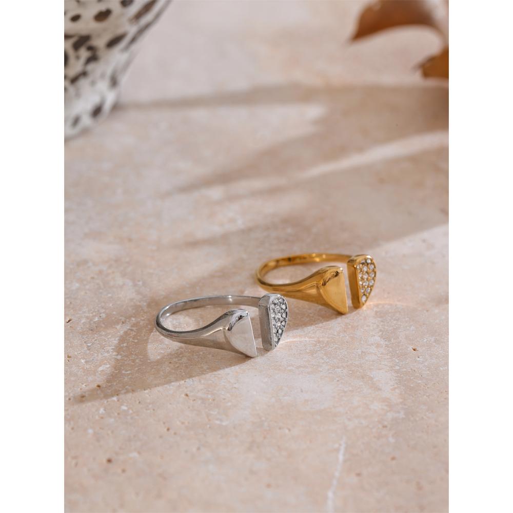 Eetit Adjustable Stylish Zirconia Heart Love Open Ring Stainless Steel Chic Finger Jewelry for Women