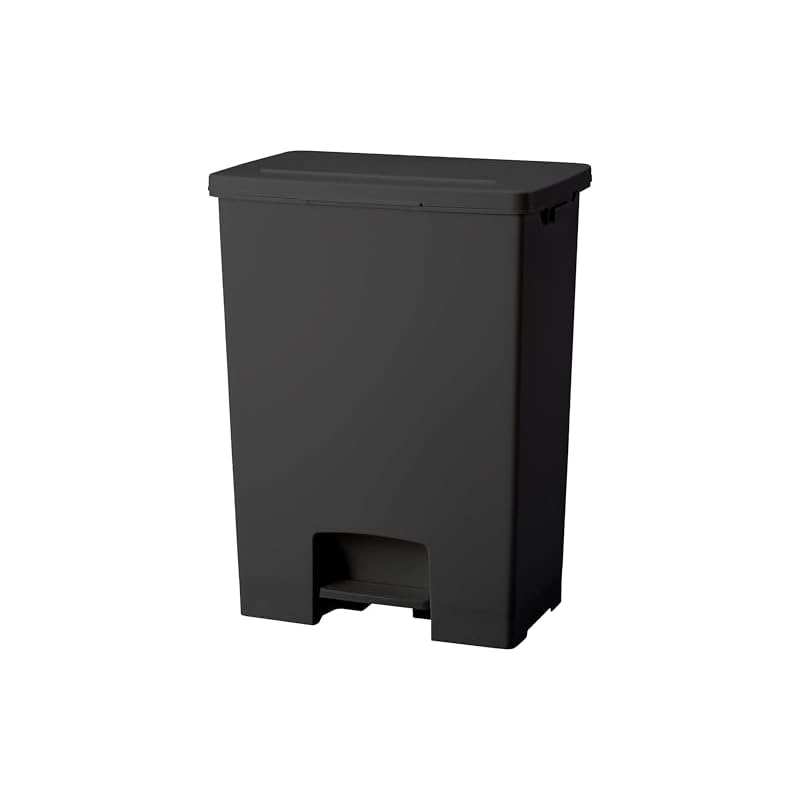 Asvel Trash Can with Lid, Lightweight Pedal, 45L, Black, Slim Depth, Evan Pedal Wide
