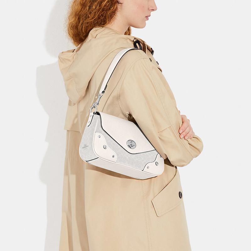 New COACH Millie Canvas With Leather Shoulder Bag, Handbag, Shoulder Bag Women's Ivory Gray/Glacier White CE639-SVVS5