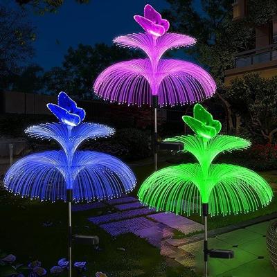 2 PCS Solar Garden Lights Waterproof Newest Solar Outdoor Lights 7 Color Changing Double Jellyfish and Solar Flower Lights for Pool Yard Garden Decor