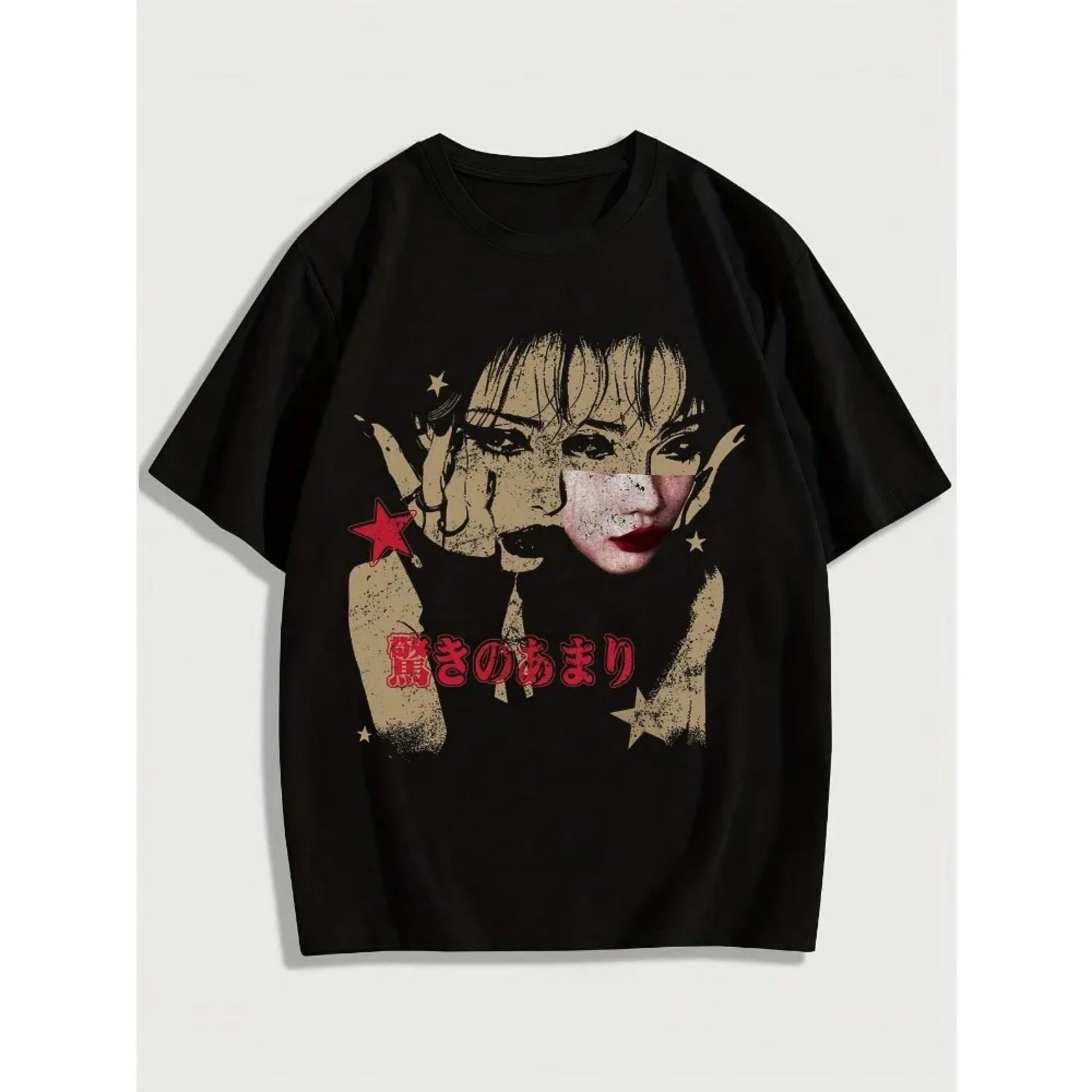 

Japanese girl pure cotton Tshirt Men streetwear graphic tee vintage grunge emo casual XXXXXL чорний