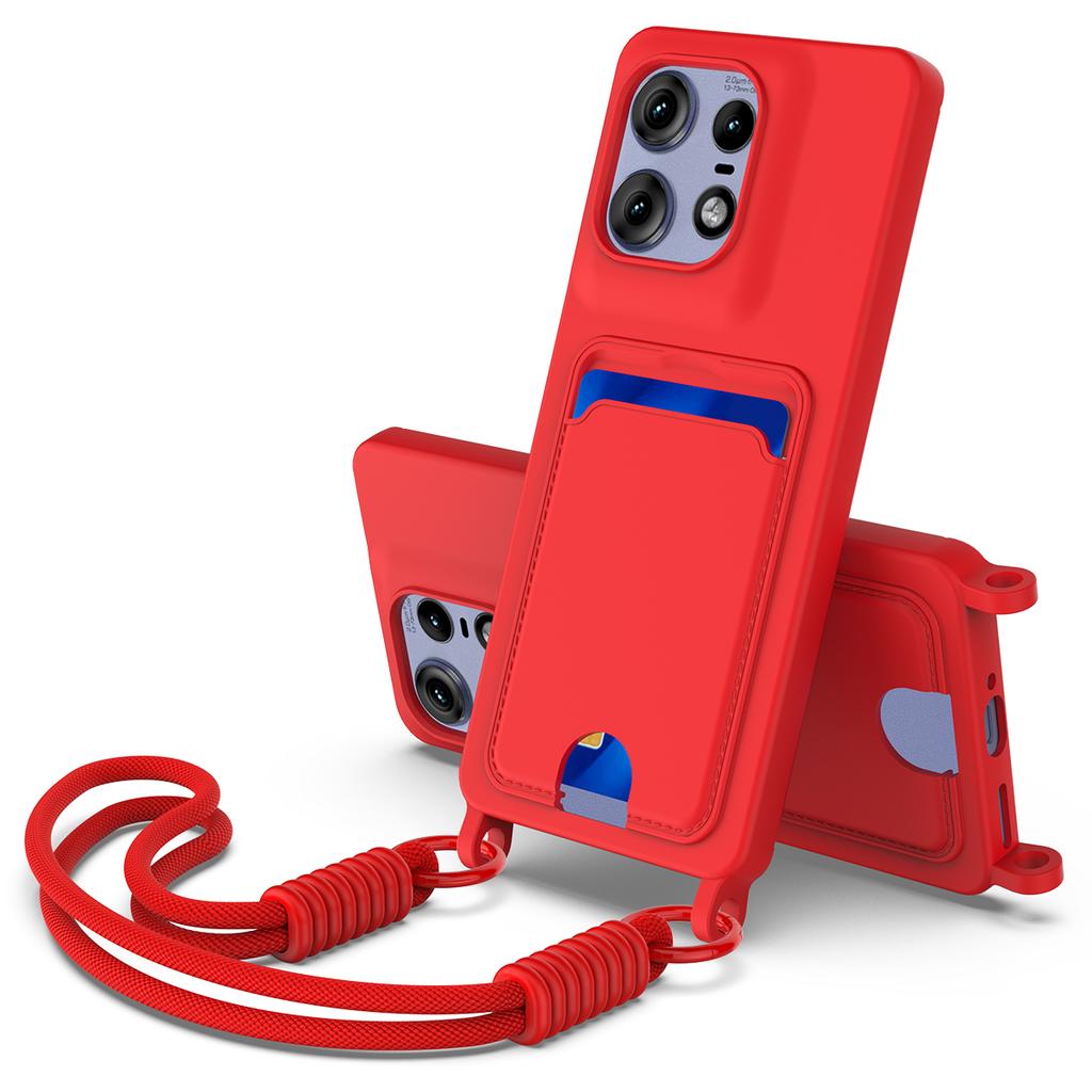 For Motorola Edge 50 Pro 5G Liquid Silicone Case Phone Back Cover with Short Strap