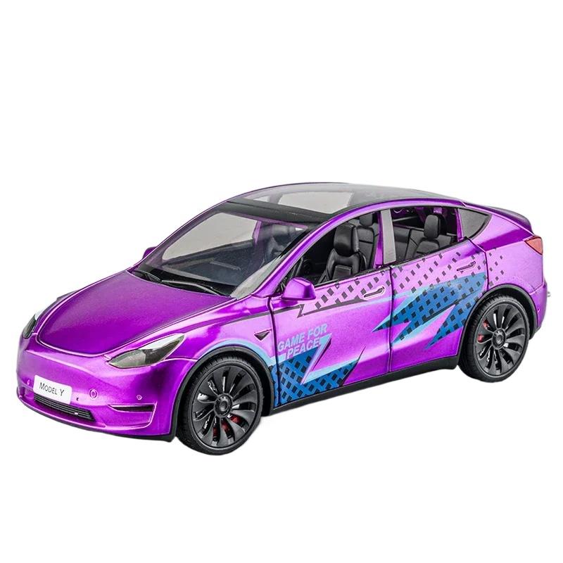 

1/24 Tesla MODEL Y Модель автомобиля из сплава, литая под давлением металлическая игрушечная модель автомобиля, имитационная коллекция, звук, свет, детская игрушка в подарок фиолетовый
