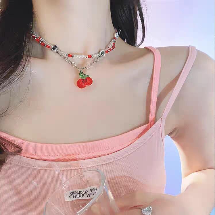 Dopamine Necklace: Candy-Colored Beaded Clavicle Design for Women - Sweet & Cool Internet Celebrity Jewelry