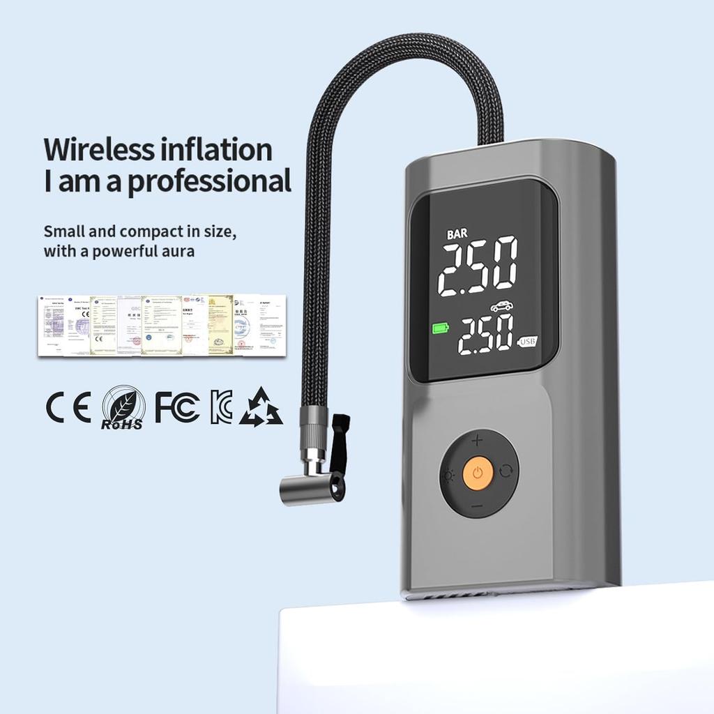 Portable Tire Inflator 150PSI Air Pump with Digital Gauge, LED Light & Auto Shut-Off for Car, Bike, Motorcycle, Balls