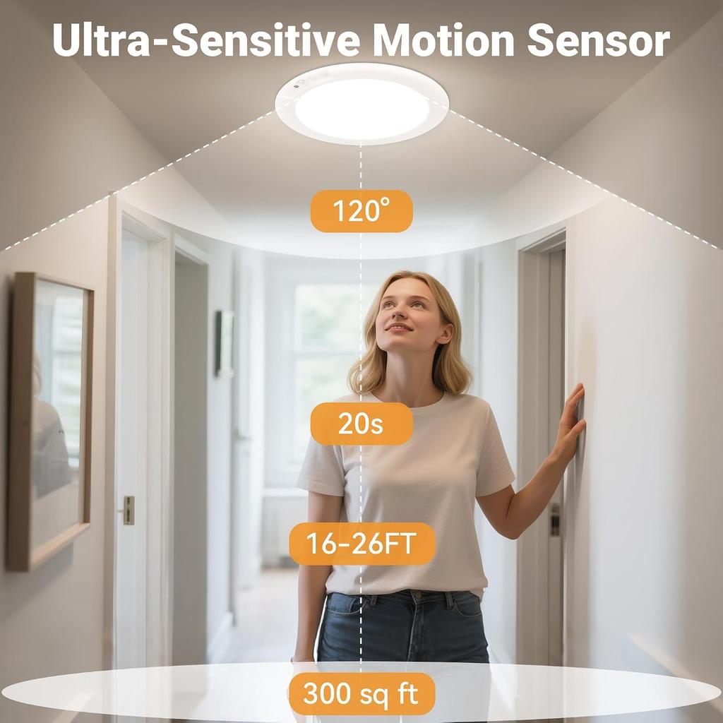 Wireless Closet Lights Motion Sensor Rechargeable Ceiling Light Indoor | Battery Operated Led Night Lights for Bedroom with Remote, Living Room