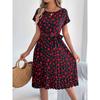 Spring Summer O Neck Printed Casual Short Sleeved Pleated Women Dress Loose Fashion Elegant A-line Party Lace-up Dresses Simple Women's Clothing