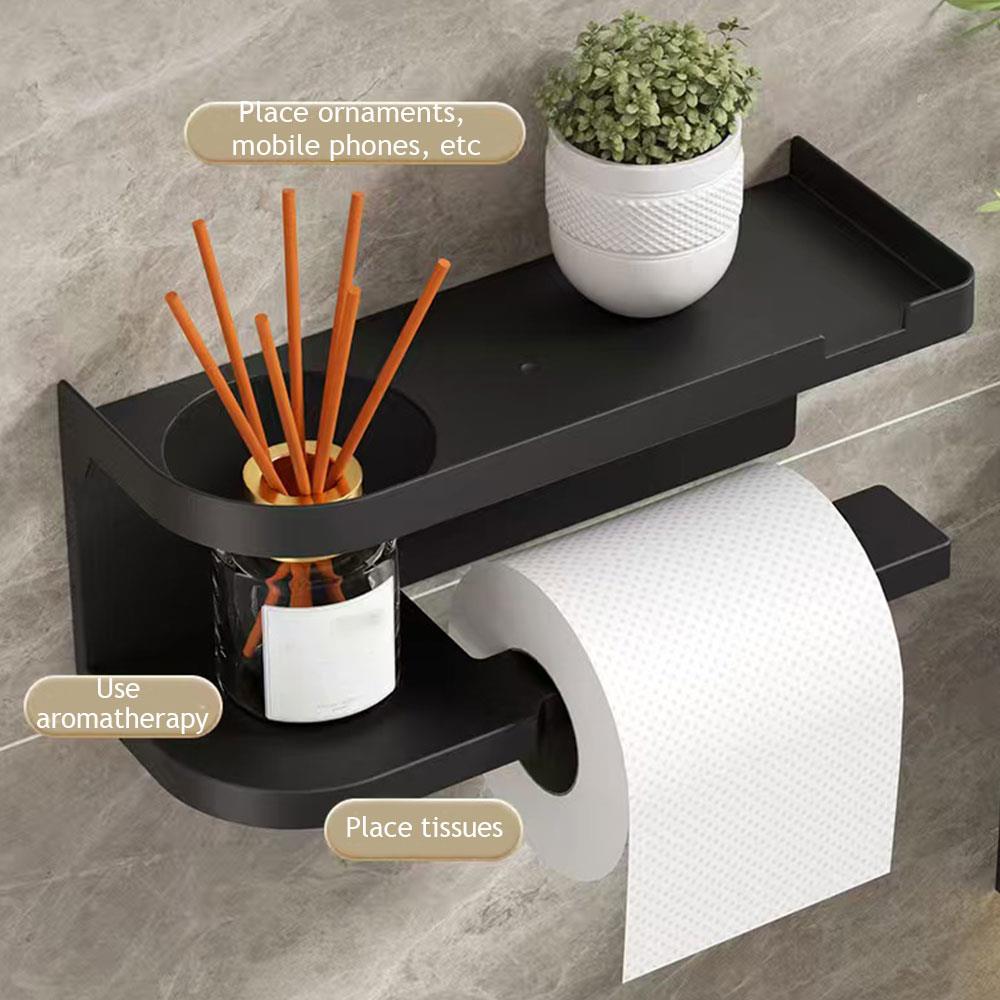 1pc Drill-Free Toilet Paper Holder Wall-Mounted Tissue Rack & Roll Paper Bar Storage Shelf Kitchen Bathroom Storage Rack