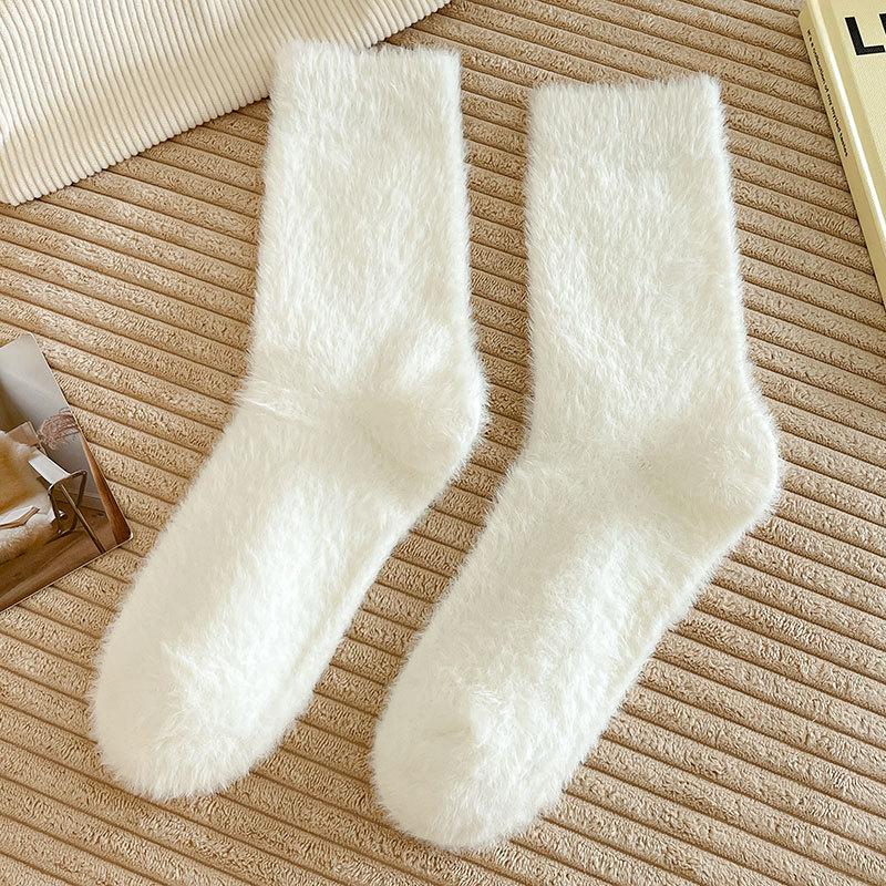 Chaussettes en Velours de Vison Couleur Unie Chaussettes d'Intérieur Épaisses Rembourrées pour Homme Hiver Chaud Chaussettes de Nuit en Peluche