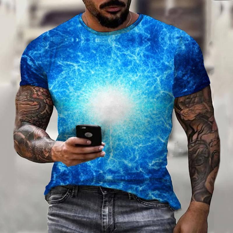 Letní tričko s kulatým výstřihem a 3D uměleckými vzory krajiny, módní, ležérní, s krátkým rukávem, pánské