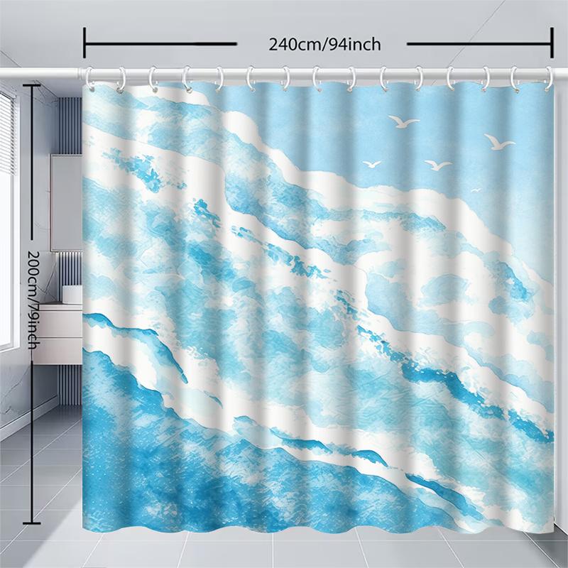 1pc Wave geometry Shower Curtain with Metal Grommets, Polyester Bath Curtain Widow Curtain Bathroom Decor & Accessories