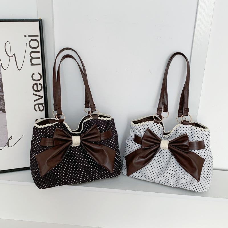 Spring new retro polka dot large-capacity bow lace versatile commuter underarm medieval shoulder bag