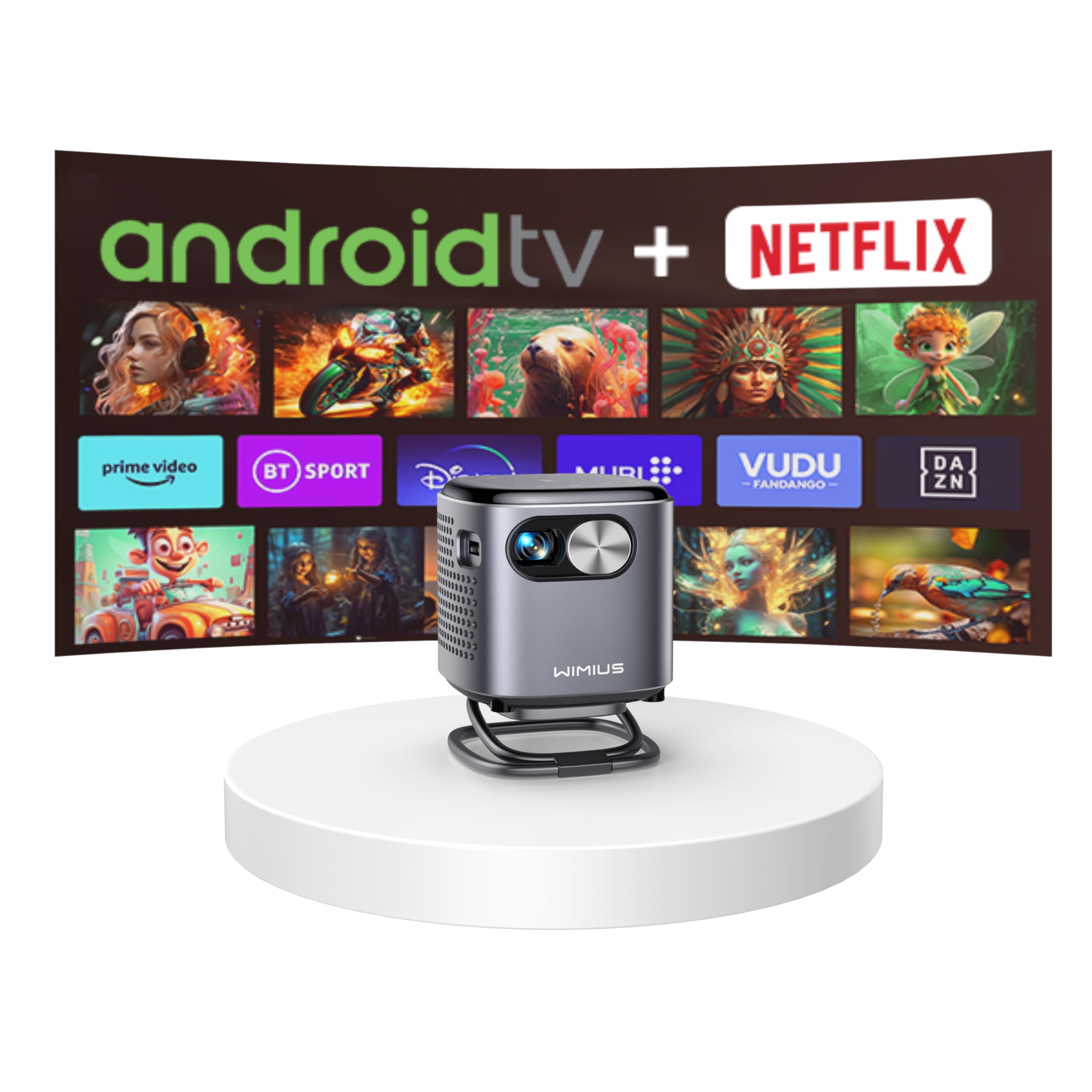 

Компактний проєктор WiMiUS Q2 Стельовий Автоматична вертикальна корекція трапецеїдальних спотворень Короткофокусний для вулиці та дому 5G Bluetooth HIFI Міні Мобільний Домашній Сумісний з та DVD чорний