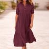 JPNTKY Fashion Summer Spring Solid Color Print POLO Neck Casual Dresses