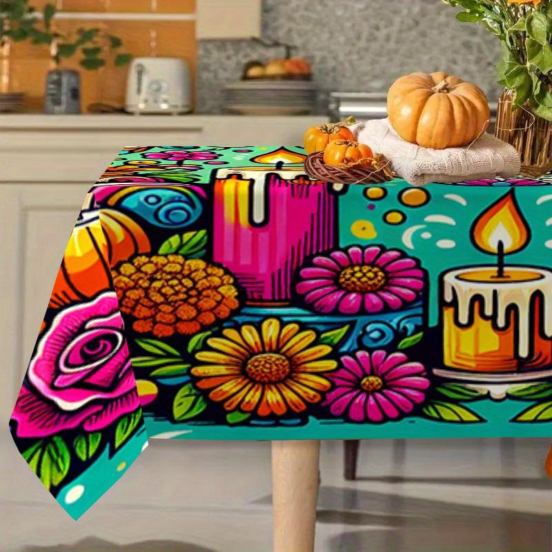 Skull Candle Print Rectangle Table Cloth for Table Decor Kitchen Dining Waterproof Reusable Tablecloth for Tables Holiday Party