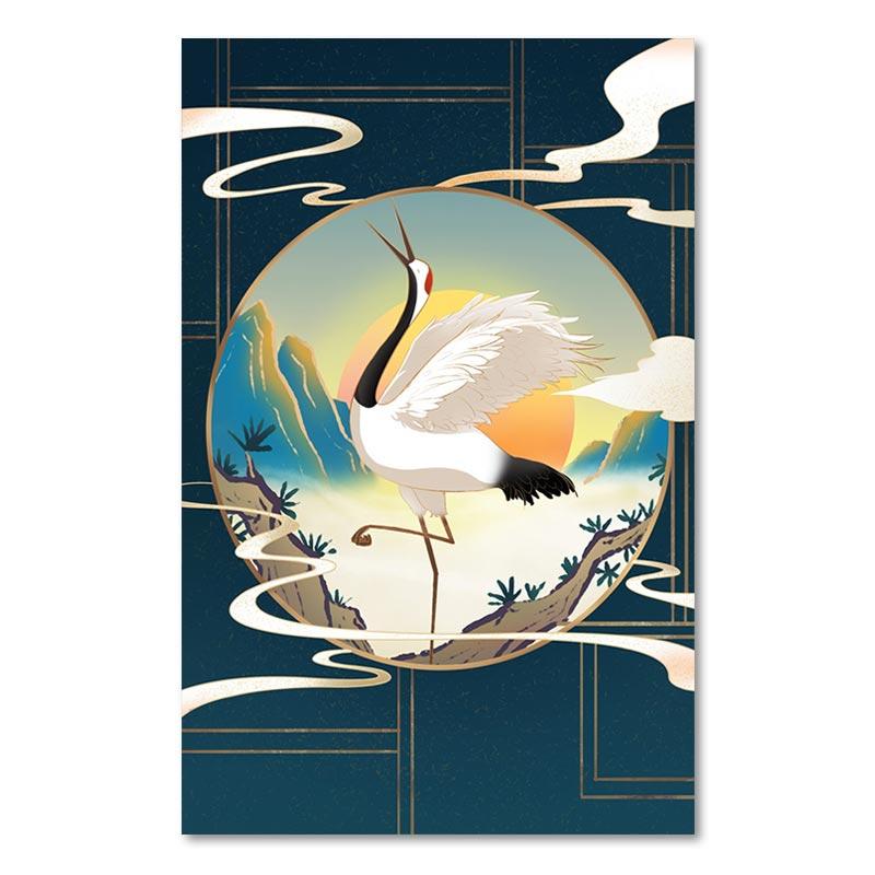 Chinese Style Plum Blossom Painting Decoration Poster Red Crowned Crane Giraffe Light Luxury Poster For Corridor Home Decor
