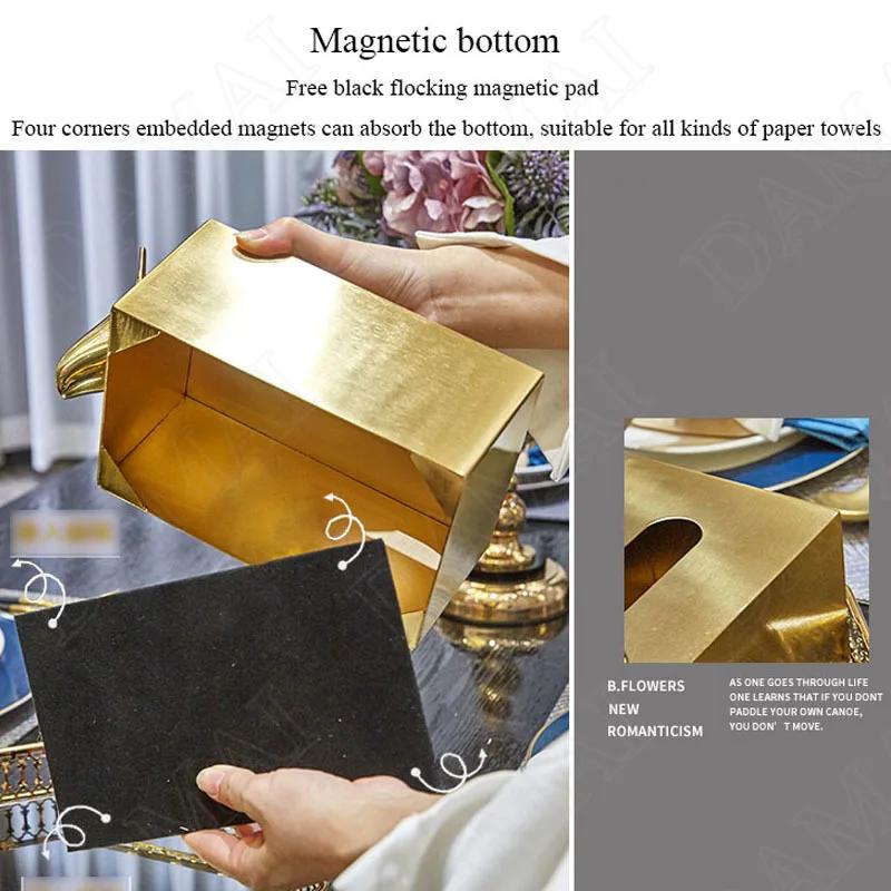 European Living Room Magnetic Paper Napkin Organizer Home Decoration Tissue Box Cover Metal Gilded Bird Decorative Tissue Holder
