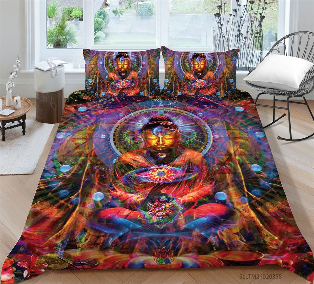 

Постельное белье с 3D принтом серии Будды, односпальная двуспальная кровать, полноразмерная наволочка и пододеяльник, 2 или 3 ткани из микрофибры, удобное украшение для дома EU Single 135x200cm
