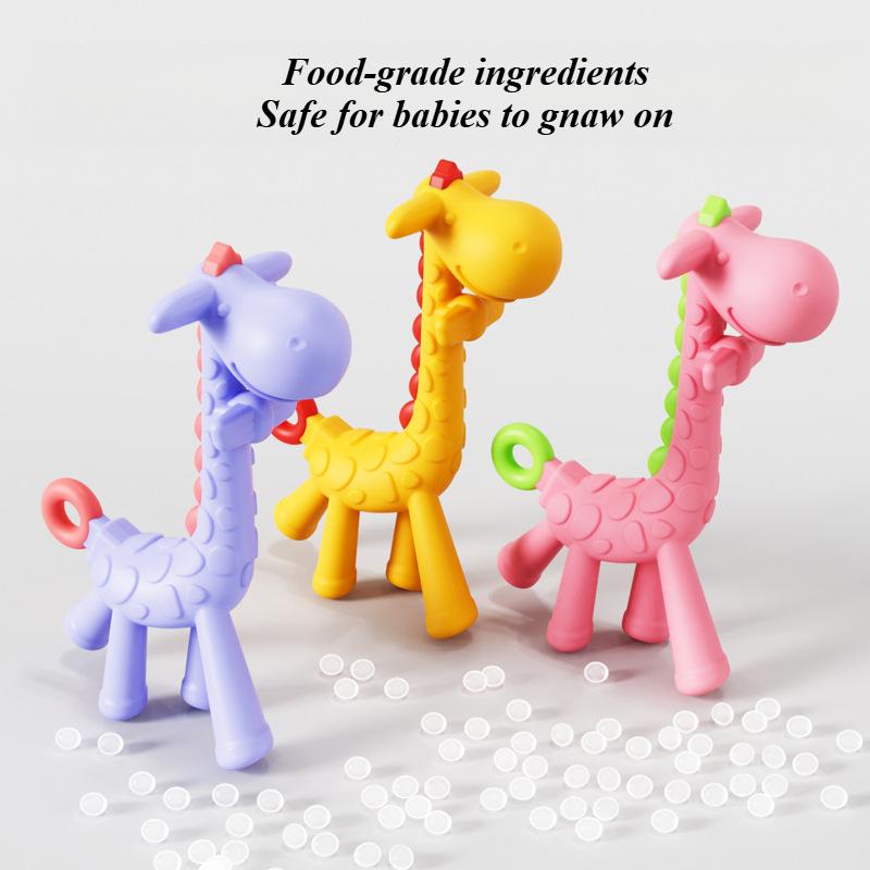 Single-piece Silicone Teether Giraffe Cartoon Baby Ring Teether BPA-free Silicone Chewable Pendant Teething Gift Toy for Infants