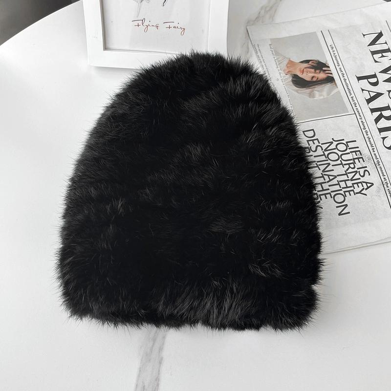 Autumn and Winter New Rabbit Fur Woven Small Round Hat Female Korean Version Warm Ear Protection Bag Head Knitted Fur Hat Shows Small Face