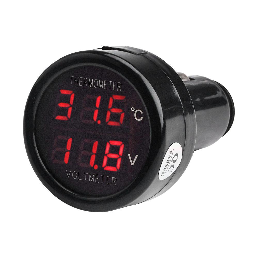 8V 36V Digital DC Voltage Car Voltmeter Thermometer Cigarette Lighter Style 2 In 1 Battery Monitor Voltage Temperature Meter