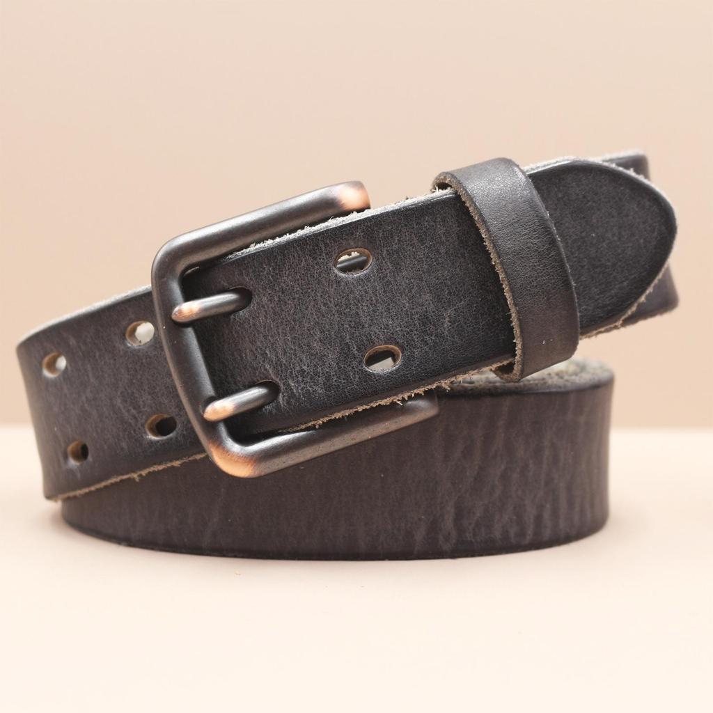 Herren Retro Doppelnaht Echtleder Gürtel - Vielseitig, Langlebiges Rindsleder für Jeans