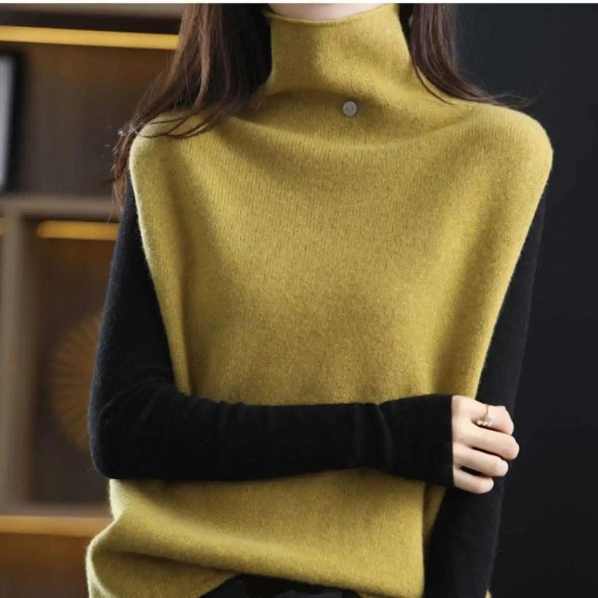 

Жіночий весняно-осінній однотонний зручний жилет без рукавів з високим вирізом, вільний топ 2XL