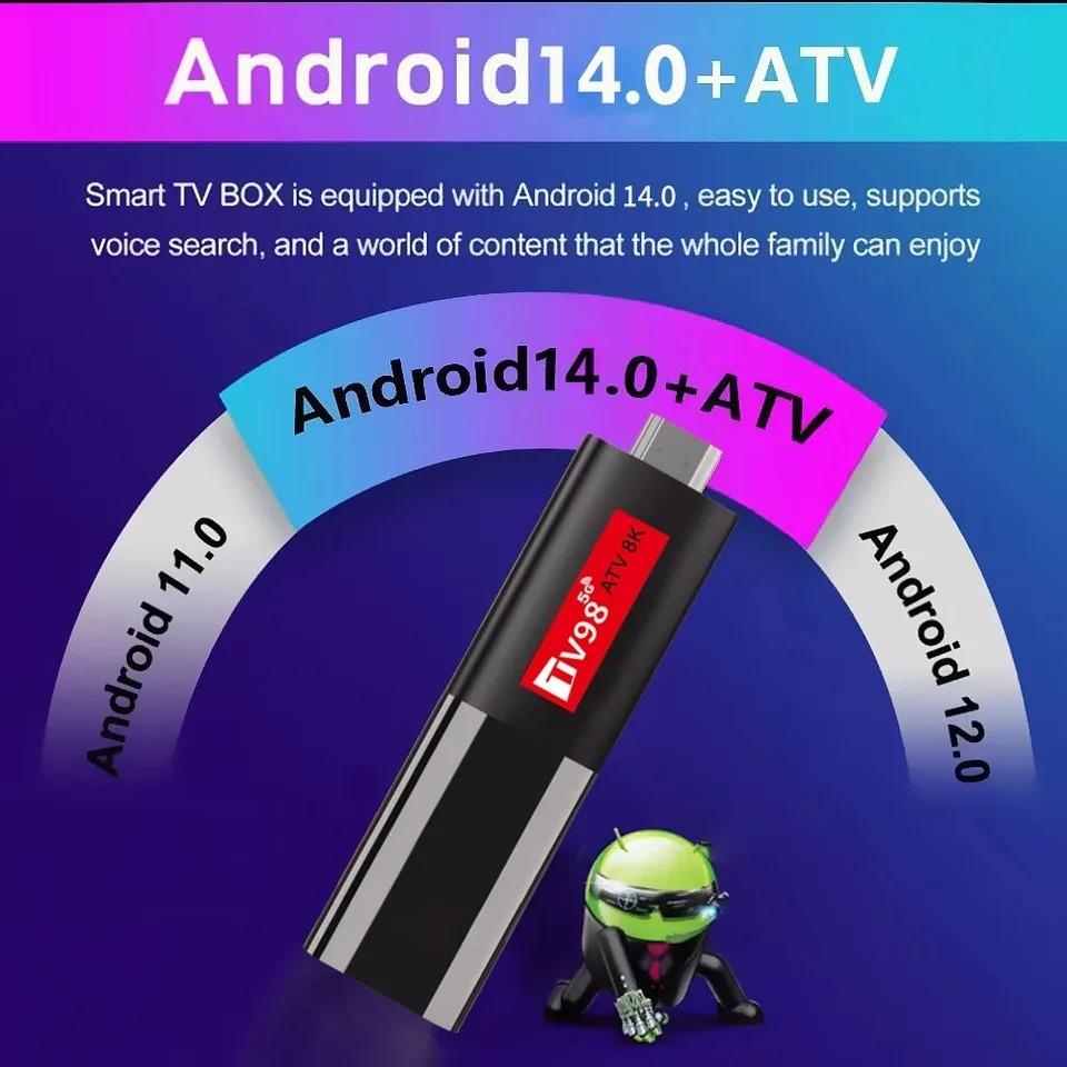 8K ATV Smart TV Stick Android 14.0 Bluetooth 5.0 WiFi 6 Allwinner H618 Quad Core Cortex A53 Network Media Player Balso nuotolinio valdymo išmaniojo TV dėžutė