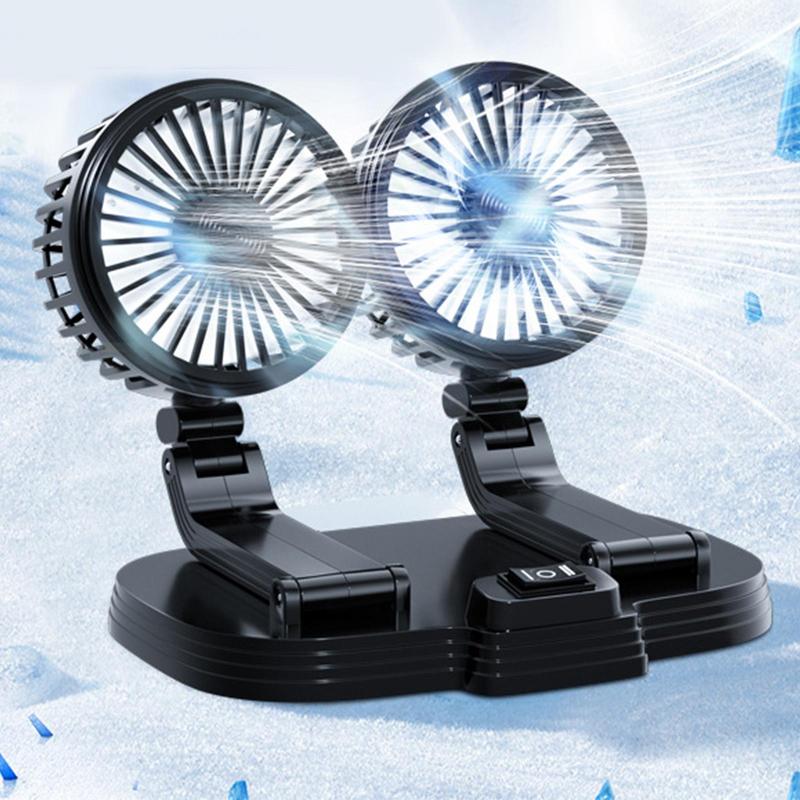 

9626 360 Degree Rotation Double Head Car Cooling Fan Rechargeable Two Speeds Desk Fan Black