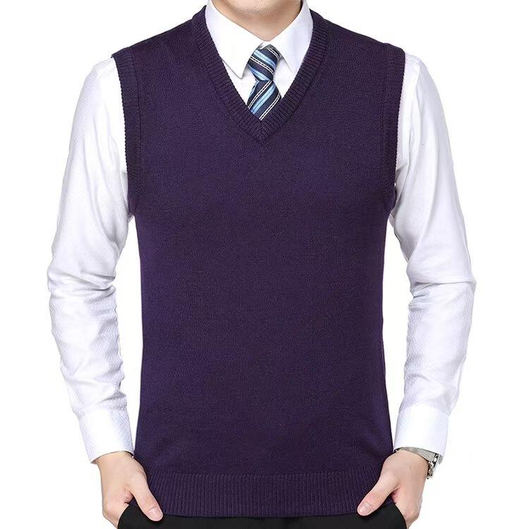 Men's V-Neck Plus Size Wool Vest - Casual Autumn/Winter Knitted Pullover, Sleeveless Sweater for Middle-Aged and Young