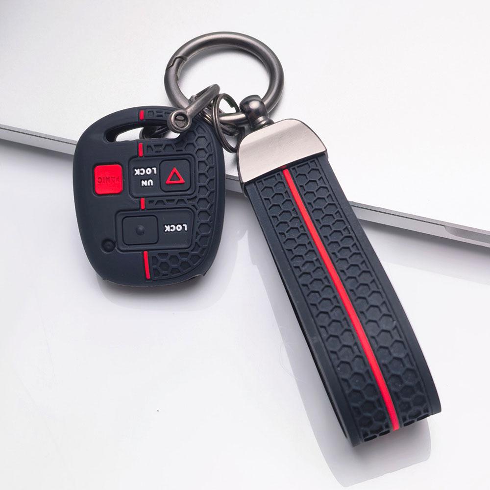 Silicone Key Fob Cover with Matching Wrist Strap for Toyota Camry Prado FJ Cruiser Previa RAV4, Fits Toyota Camry Cruiser RAV4, Protective Accessory