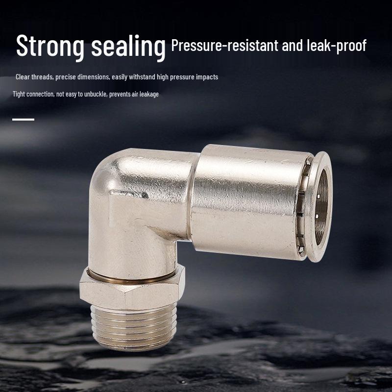 Copper-Nickel Pneumatic Quick Connector, Male Thread Elbow, Right Angle Rotatable, Push-In PL8-02, PL6-01/4-M5.