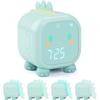 Cute Dinosaur Digital Alarm Clock for Kids, Wake-up Light, Night Light, Music Reminder, Time and Indoor Temperature (Green)