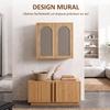 Bohemian Bathroom Wall Cabinet, 2 Soft-Close Rattan-Effect Doors, Adjustable Shelf, Oak
