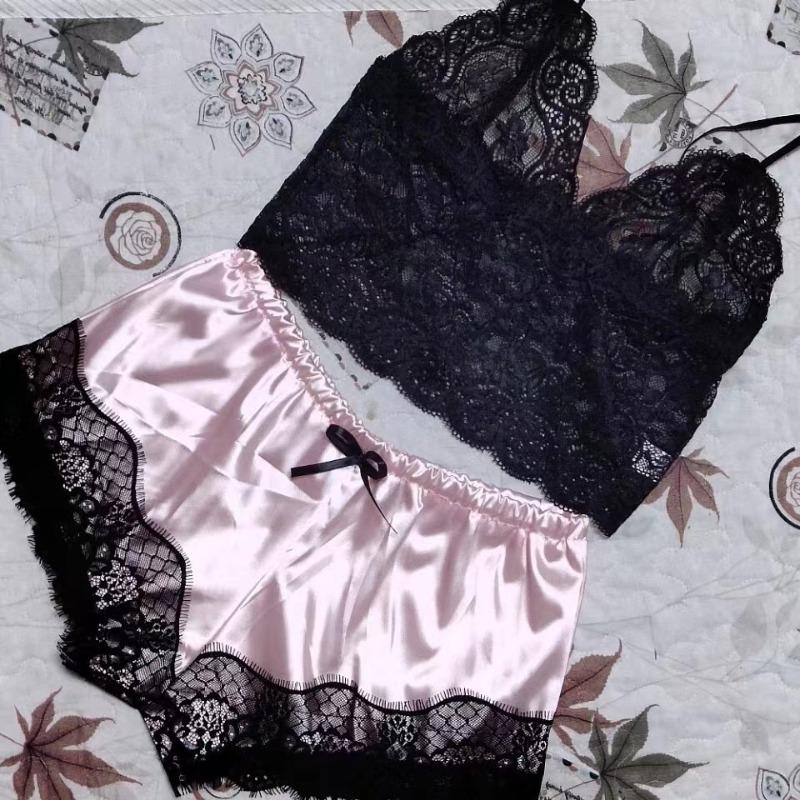 

Сексуальная пижама для женщин 2 предмета топ шорты комплект пижамы одежда кружево пижама нижнее белье нижнее белье XL