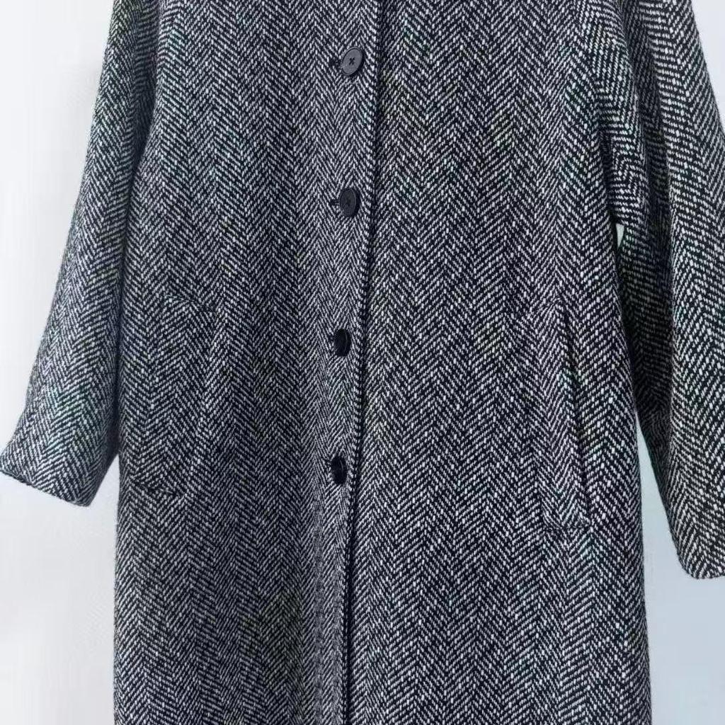 IC Xiaohe 2025 Herbst Damen Wollmischung Tweed Langer Mantel