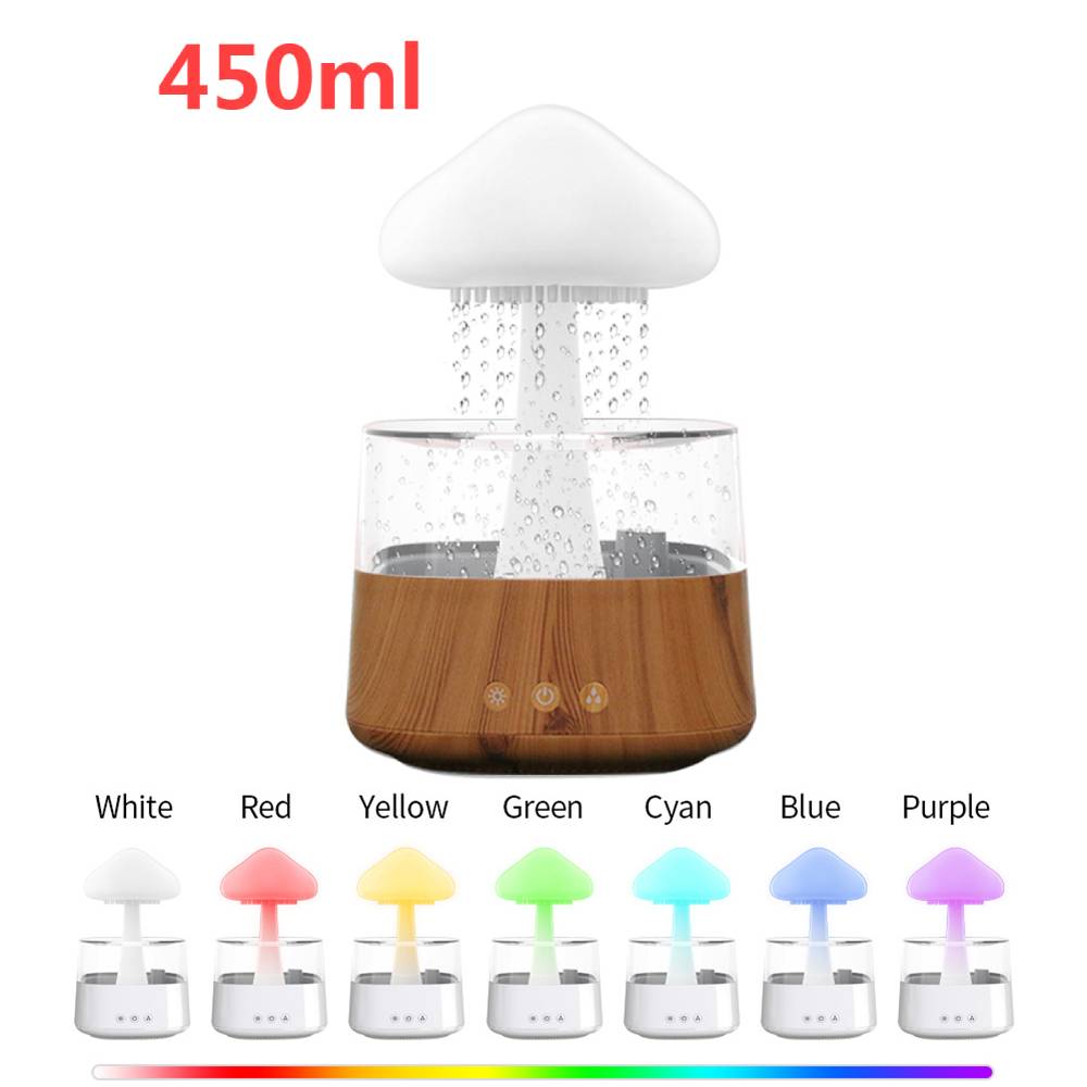 300ml/450ml Mushroom Air Humidifier Aroma Diffuser Rain Cloud Humidifier Relax Water Drops Sounds with 7 Colors LED Night Light