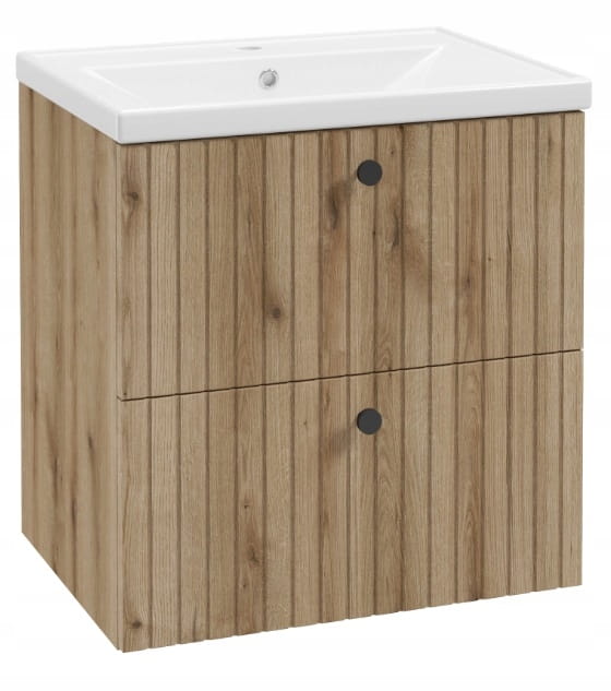 Bathroom cabinet with washbasin 60 cm, evoke oak, grooved, Rietti lamellas