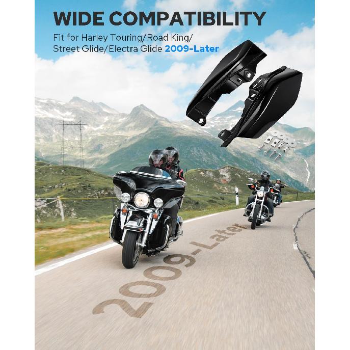 Benlari Gloss Black Mid Frame Air Deflectors Heat Shields Deflector 2009-2024 Compatible For Harley Davidson Touring Street Glide Road Glide Electra